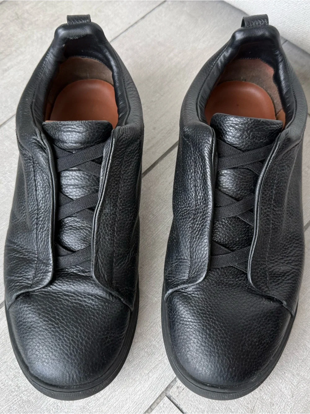 Triple Stitch Black Leather Men's Sneakers